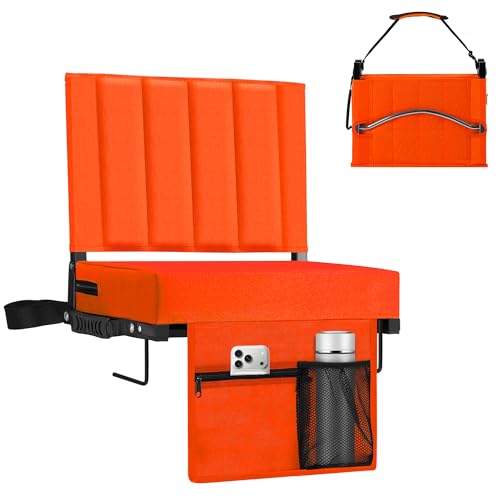 Stadium Seat for Bleachers with Back Support, Portable Bleacher Seat with Wide Comfy Padded Cushion, Metal Hook, Folding Stadium Chair with Shoulder Strap, Carry Handle, Cup Holder