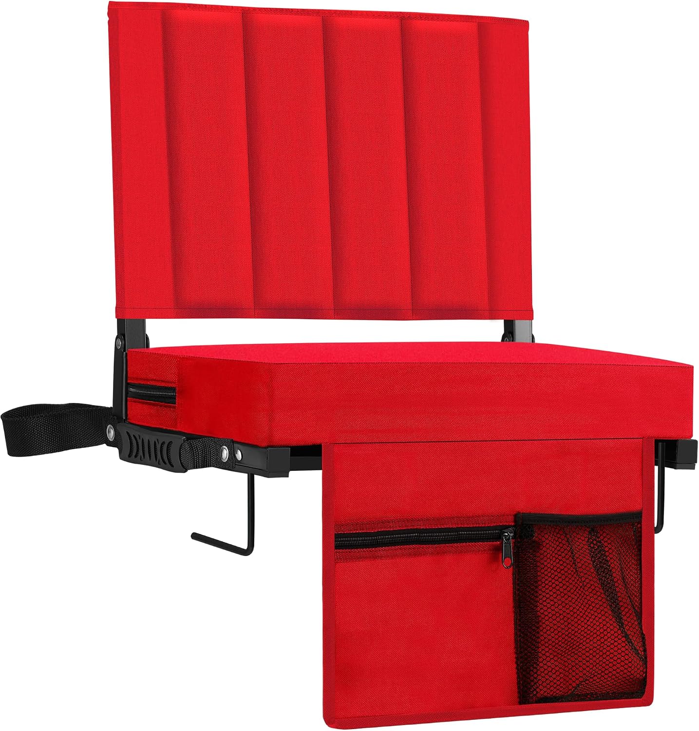 Stadium Seat for Bleachers with Back Support, Portable Bleacher Seat with Wide Comfy Padded Cushion, Metal Hook, Folding Stadium Chair with Shoulder Strap, Carry Handle, Cup Holder