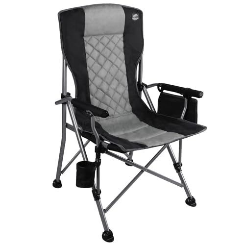Folding Padded Camping Chair with Hard Armrest,Cup Holder,Heavy Duty for Adults,Paded Backrest,Portable Lawn Lightweight Outdoor Camp Chair,Support up to 400lbs