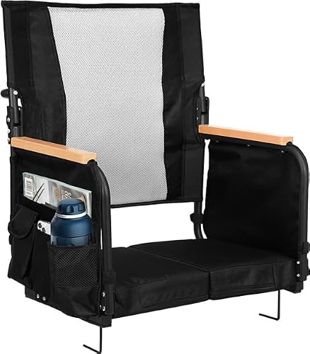 Extra Wide Stadium Seats with Back Support, Comfy Bleacher Chairs with Back Cushion, Cup Holders, and Storage Pockets, Foldable and Portable Bleacher Seat with Armrests
