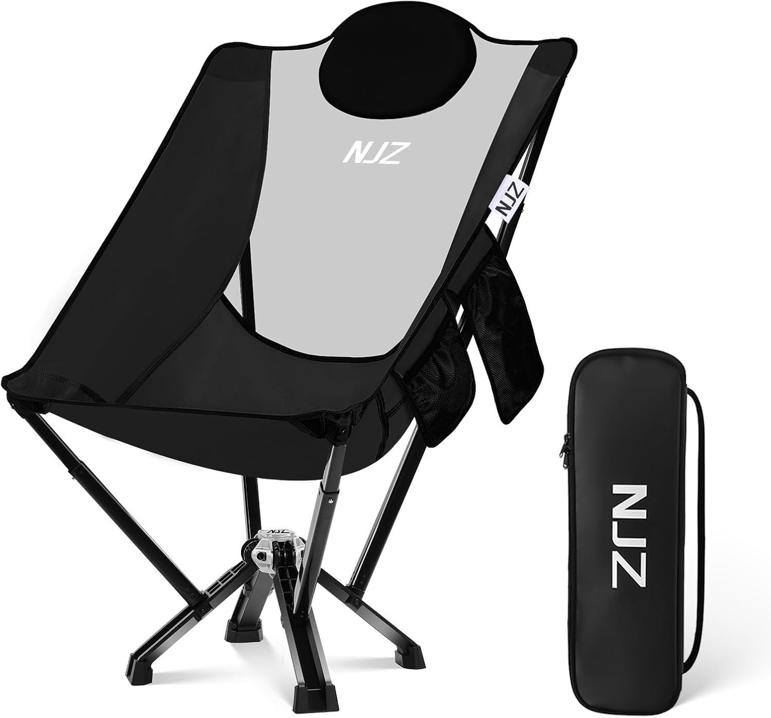 Camping Chair High Back Portable Chair Compact Outdoor Chair 450 LBS Capacity Folding Seat for Adults with Carry Bag for Picnic Fishing Beach (High back-450LBS,D-Black)
