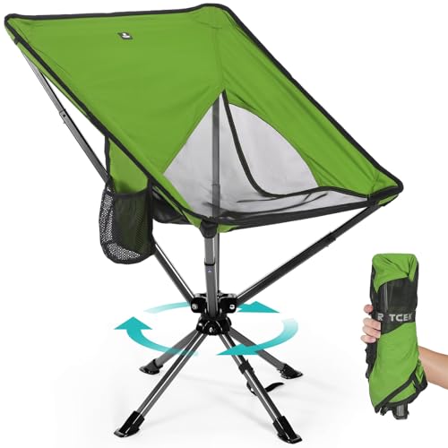 Swivel Portable Chair - Small Compact Collapsible Folding Chairs for Adults, Setup in 8 Seconds, Lightweight Outdoor Backpack Chair for Camping, Travel, Hiking, Beach, Support 300 LBS