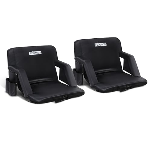 PEXMOR Folding Stadium Seats for Bleachers w/Back Support,Bleacher Chair w/Cushion & Armrest, Portable Padded Stadium Chair w/Pockets, Carrying Bag