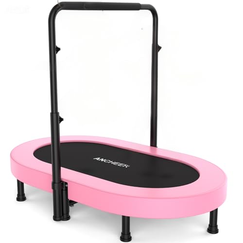 ANCHEER 56" Double Mini Trampoline for Kids, Mini Rebounder with 5-Level Adjustable Handle, Parent-Child Trampoline for Kids, Max Load 220lbs, Fun for Indoor/Outdoor
