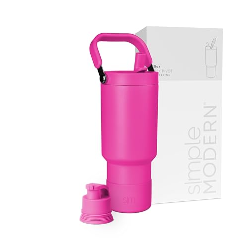 Simple Modern Trek Pivot | 30oz Flip Straw Tumbler with Handle | Water Bottle & Boot | Interchangeable Straw & Chug Lids | Insulated Stainless Steel Jug | Gym Sports Outdoors | Raspberry Vibes