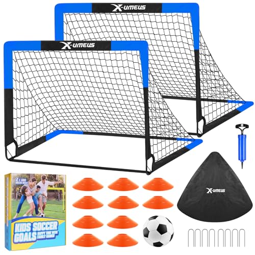 Kids Soccer Goals for Backyard Set of 2, 4 x 3 ft/6 x 4 Toddler Soccer Goal Training Equipment with Soccer Ball, Cones, Pop Up Soccer Net for Kids (Alternate Listing)