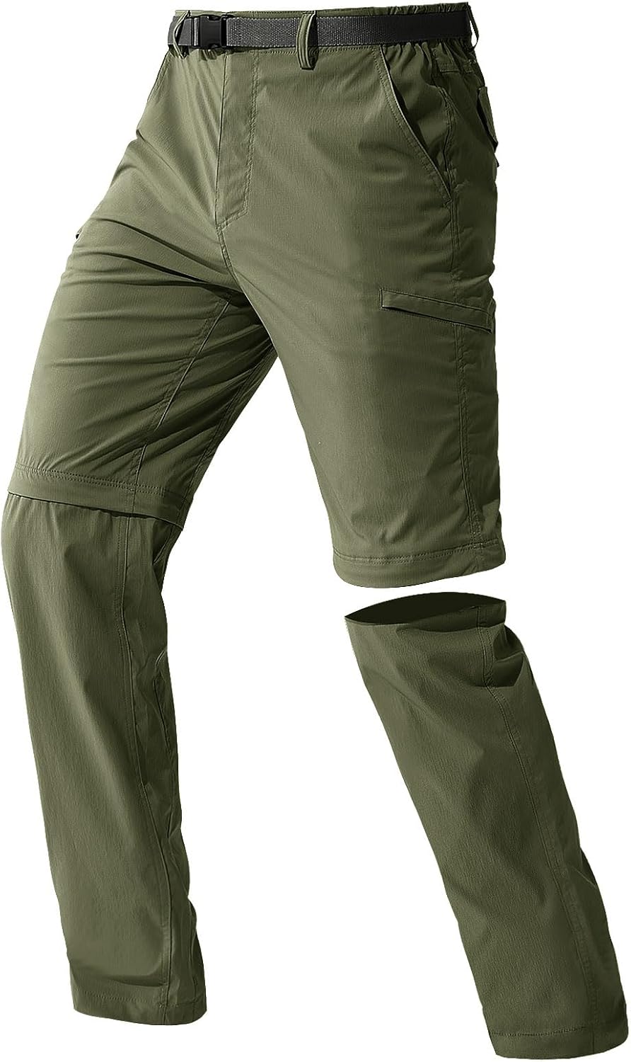 FREE SOLDIER Men's Outdoor Convertible Hiking Pants with Belt Lightweight Quick Dry Tactical Cargo Pants Nylon Spandex
