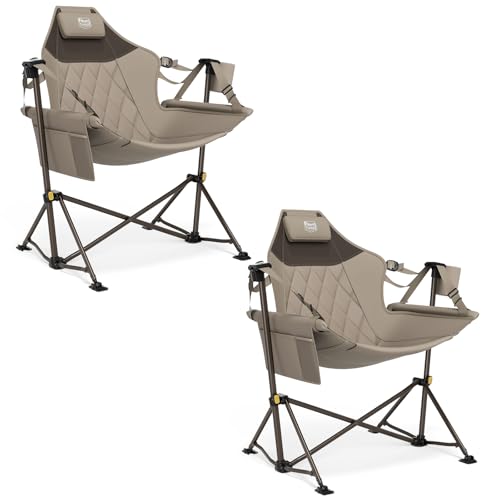 TIMBER RIDGE Hammock Camping Chair with Adjustable Backrest, Heavy Duty Folding Hammock Chair Supports 300lbs, Tan (2 Pack option available)