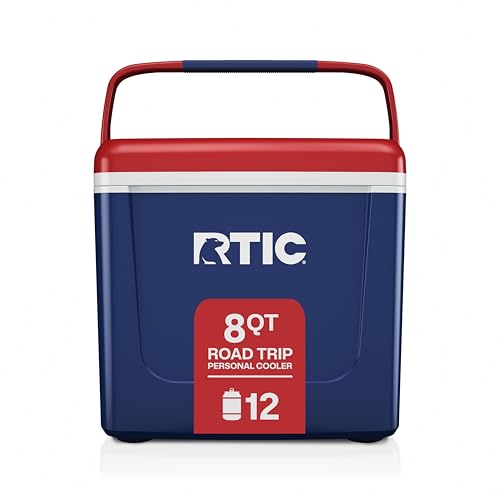 RTIC 8 QT Road Trip Personal Cooler, Small, Compact, Insulated, Portable Ice Chest Box for Food, Drink, Beverage, Beach, Camping, Picnic, Fishing, Boat, 12-Can Capacity