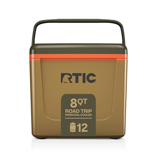 RTIC 8 QT Road Trip Personal Cooler, Small, Compact, Insulated, Portable Ice Chest Box for Food, Drink, Beverage, Beach, Camping, Picnic, Fishing, Boat, 12-Can Capacity