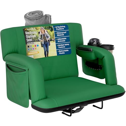 Reclining Stadium Seats for Bleachers with Back Support  Wide Bleacher Chair Cushion, Armrests, Large Pockets, and Multiple Safety Features  Best Stadium Seat Chairs for Camping, Kayak Backs & More