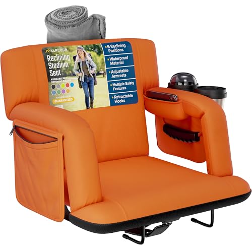 Reclining Stadium Seats for Bleachers with Back Support  Wide Bleacher Chair Cushion, Armrests, Large Pockets, and Multiple Safety Features  Best Stadium Seat Chairs for Camping, Kayak Backs & More