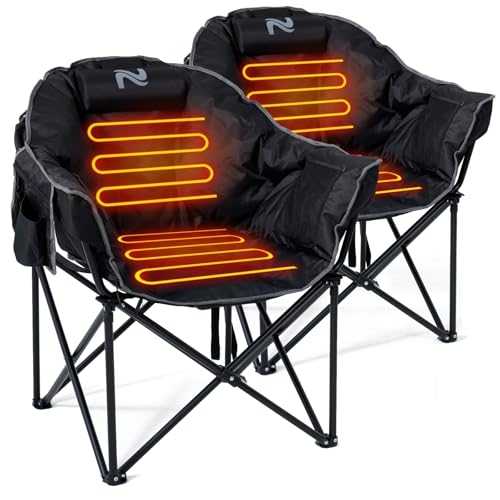 LILYPELLE Oversized Heated Camping Chair, Patio Lounge Chairs with 3 Heat Levels, Portable Folding Heated Chair Round Moon Saucer Folding Lawn Chair Outdoor Chair for Camping, Lounge Patio