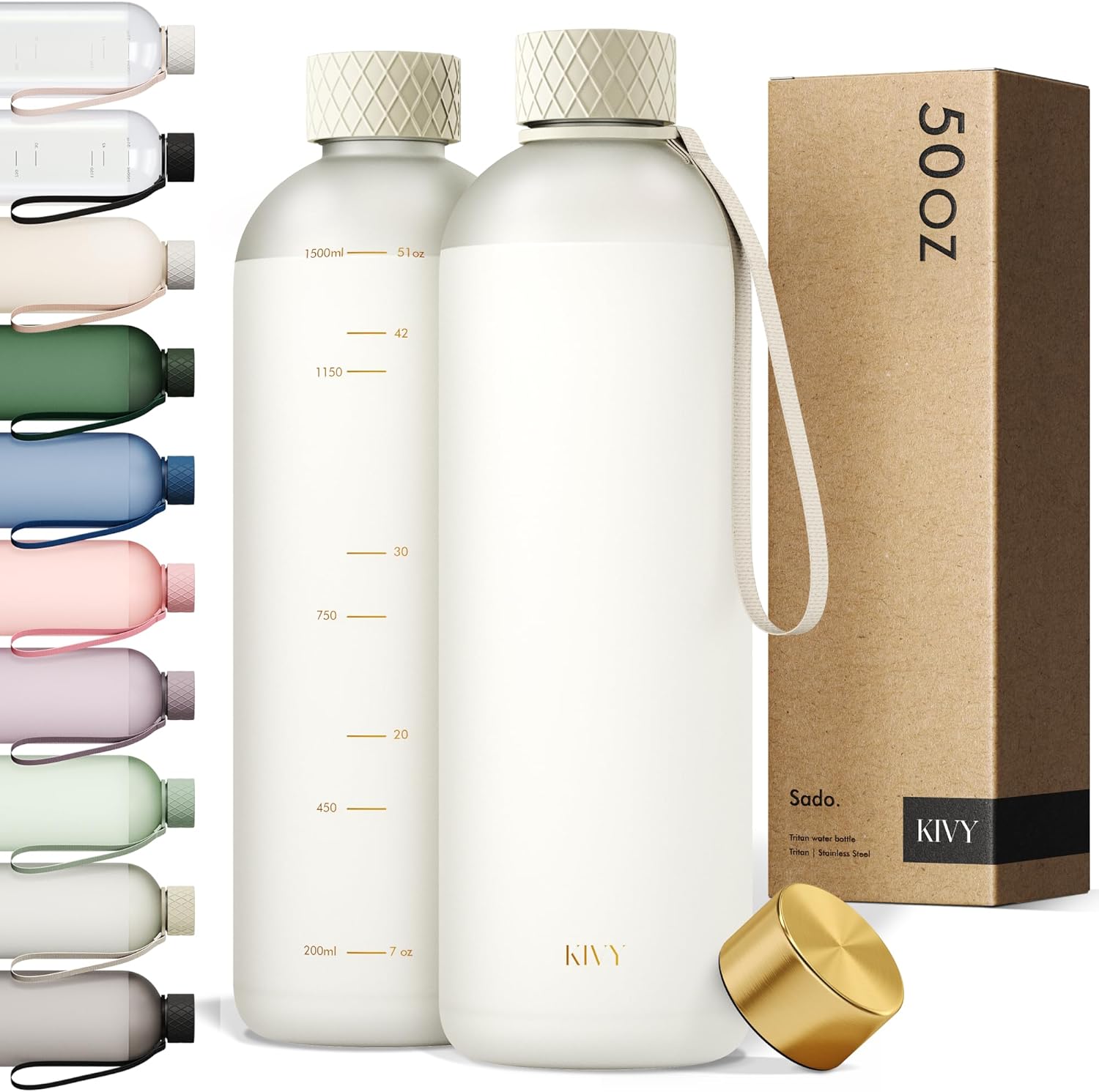 KIVY Large Water Bottle 50oz (White)