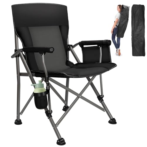QUYUAN Camping Chair for Adult, Heavy Duty Folding Chair for 500lbs, Comfortable Lawn Chairs with Fully Padded, Compact Camp Chairs for Outdoor Sports, Fishing, Concerts, Beach (Without Heated)