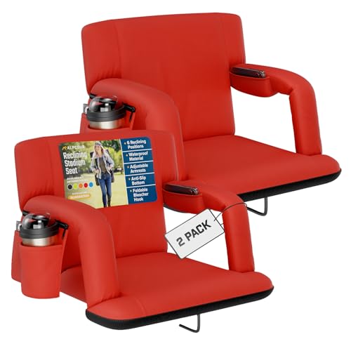 Alpcour Reclining Stadium Seat  Wide Bleacher Chair with Back Support and Cushion, Armrests, Side Pockets, and Bleachers Hook  Best Stadium Seats Chairs for Camping, Kayak, & Paddle Board Backs