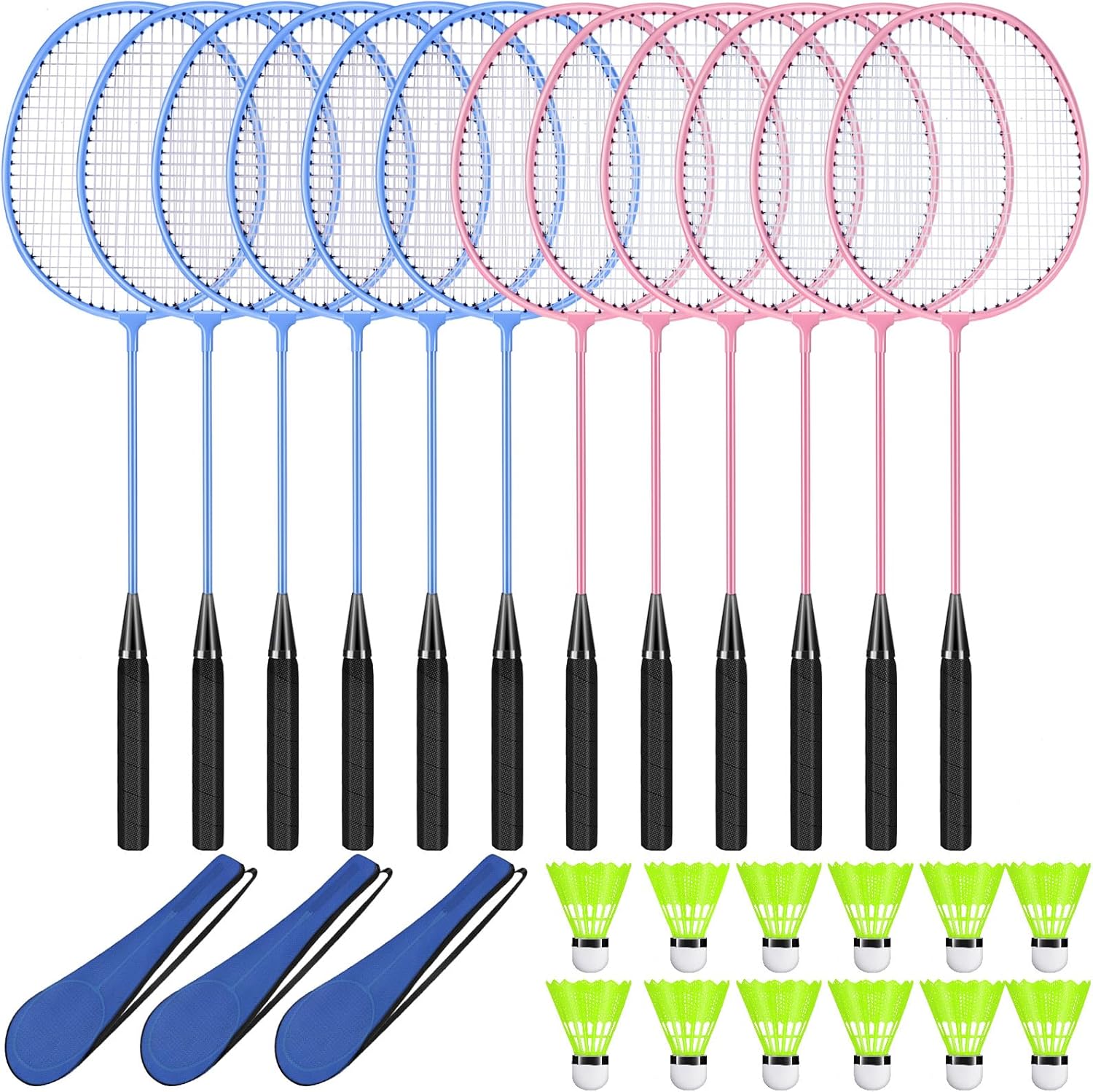 12 Pack Badminton Rackets Set Including Rackets, Nylon Shuttlecocks and Carry Bag for Outdoor Backyard Games Beginners