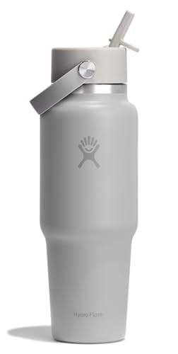 Hydro Flask Travel Water Bottle - Insulated Stainless Steel - Wide Straw Lid, Non Spill, Leakproof in 32 Oz Birch Gray
