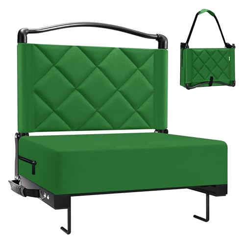 Stadium Seats with Back Support Cushion, Folding Stadium Seats for Bleachers Hold up 400lbs, Wide Bleacher Seat with Shoulder Strap & Handle Comfort for Sports Events (Green, 1pcs)