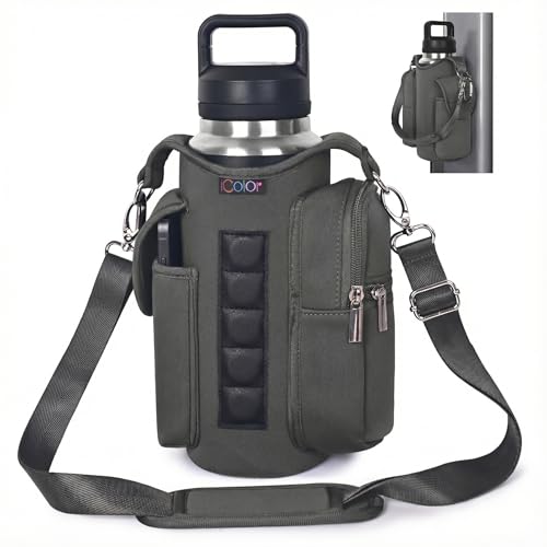icolor Magnetic Gym Bag Water Bottle Carrier Holder with Phone Pockets & Shoulder Strap,Gym Magnetic Bag 5 Built-in Magnets Gym Accessories Organizer Magnetic Bottle Pouch Sleeve for Men Women