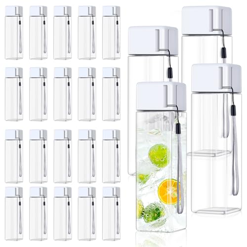 mwellewm 24Pcs Water Bottles Bulk 17 Oz Reusable Plastic Water Bottle Spill Proof Clear White Gym Sports Large Drink Bottle for Adult Leak Square Pack for School Outdoor Fitness Travel Camping Office