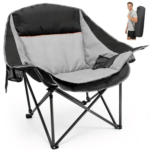 Suteck Oversized Camping Chairs for Adults, Folding Chair with Fully Padded Seat & Back, Portable Camping Lounge Chair with Two Side Pockets, Pillow and Carry Bag for Outside, Travel, Picnics