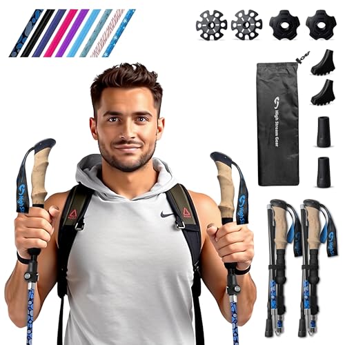 Walking Sticks for Men & Women - 14.5" Foldable Hiking Poles for Backpacking, Exercising and Traveling, Set of 2 Aluminum Nordic Collapsible Trekking Poles