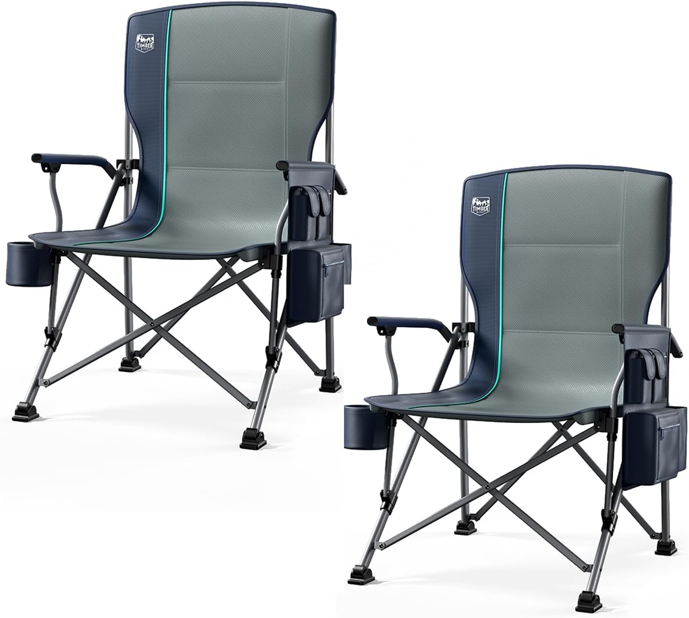 TIMBER RIDGE Oversized Folding Camping Chair High Back Heavy Duty for Adults Support up to 500lbs with Cup Holder, Side Pocket Cooler Bag 2 Pack