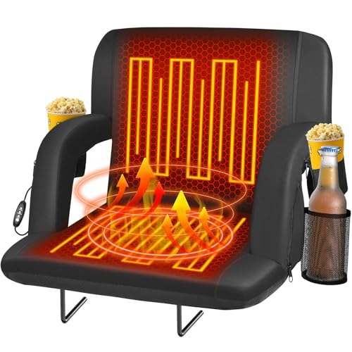 Seeutek Heated Stadium Seats for Bleachers, Portable Stadium Seats with Back Support, USB 3 Levels Bleacher Chairs with Back and Cushion, 5 Pockets Poldable Stadium Chairs for Sports Games,23in 1PC
