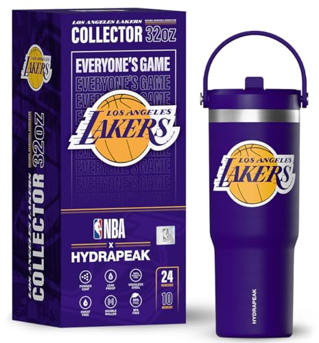 Hydrapeak x NBA Officially Licensed Los Angeles Lakers 32oz Nomad Stainless Steel Tumbler with Handle and Straw Lid, Leakproof Water Bottle in Limited Edition Collector's Gift Box
