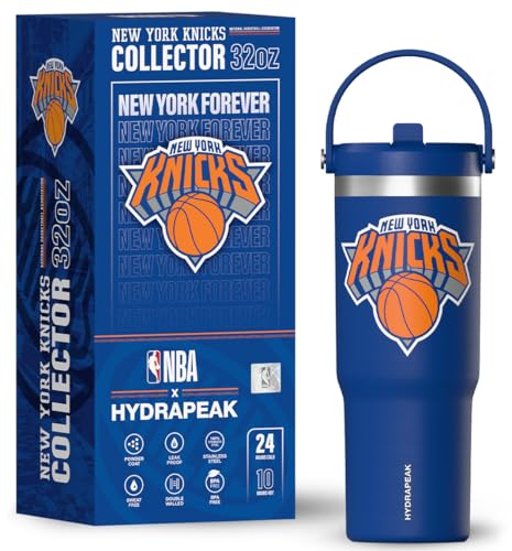 Hydrapeak x NBA Officially Licensed New York Knicks 32oz Nomad Stainless Steel Tumbler with Handle and Straw Lid, Leakproof Water Bottle in Limited Edition Collector's Gift Box