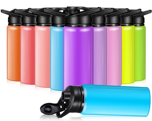 10 Pieces 20oz Reusable Aluminum Water Bottles Bulk Multicolor Outdoor Sports Water Bottles for Travel, Gym, Hiking, Cycling, Camping, Fishing, Snap Lid(Macaron Color)