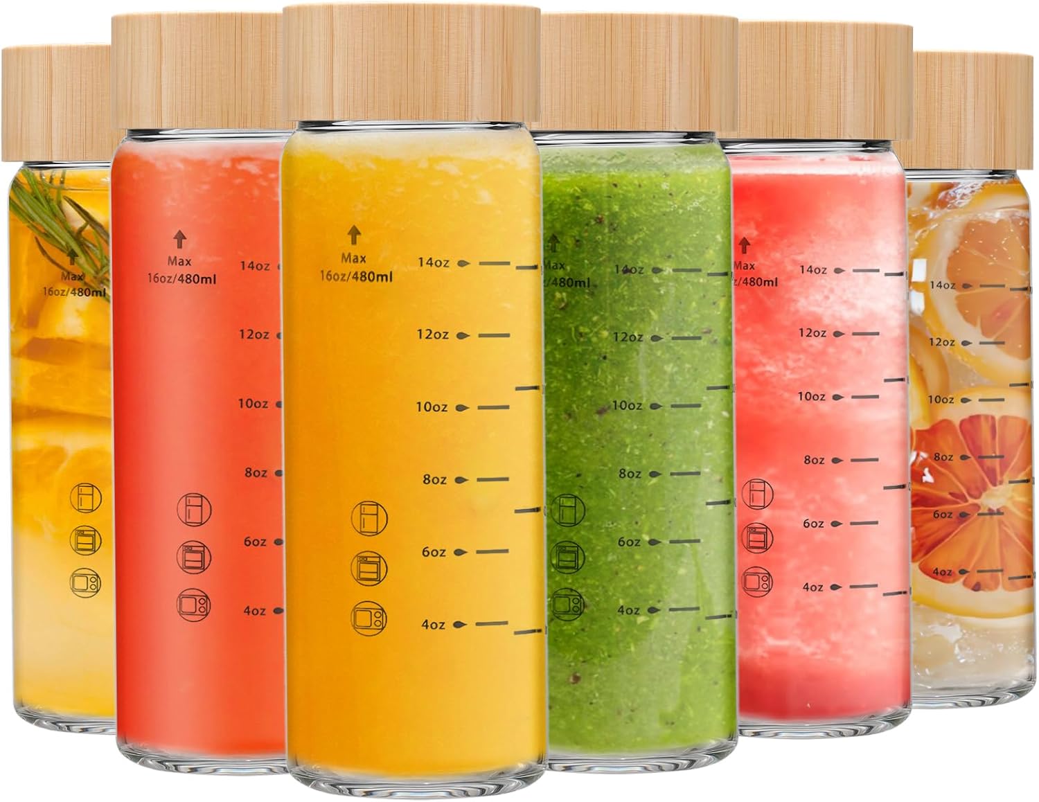 Olivego 16oz Glass Juice Bottles (Bamboo Lid)