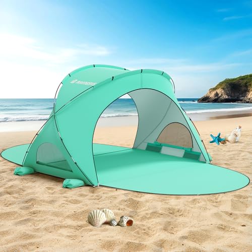 Beach Tent Sun Shelter, Beach Shade Tent with UPF50+ UV Protection, Beach Sun Shelter, Beach Shade with 2 Zippered Doors, Portable Beach Tent for Beach Camping Fishing