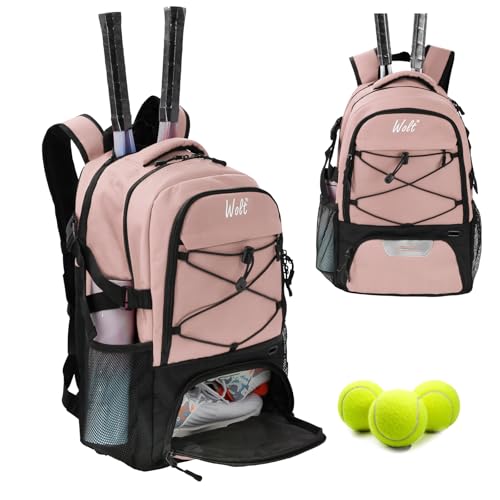 WOLT Tennis Bag - Large Tennis Racket Backpack for Men & Women - Ventilated Shoe Compartment - Holds 2 Rackets