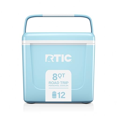 RTIC 8 QT Road Trip Personal Cooler, Small, Compact, Insulated, Portable Ice Chest Box for Food, Drink, Beverage, Beach, Camping, Picnic, Fishing, Boat, 12-Can Capacity