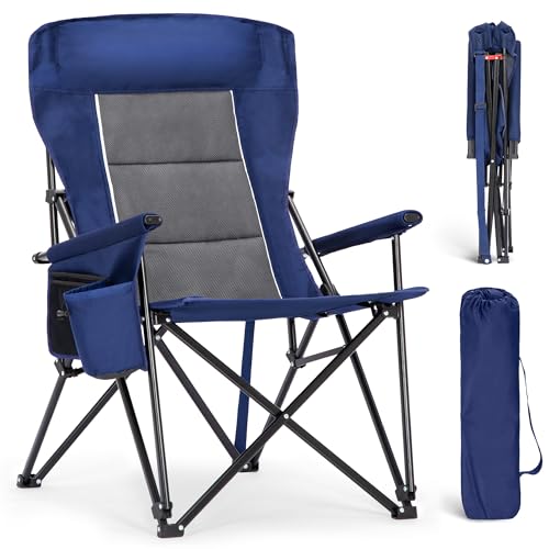 ALPHA CAMP Oversized Folding Camping Chairs High Backrest Heavy Duty Lawn Chairs for Adults Support 500 LBS Portable Camp Chairs with Cup Holders Large Side Pocket for Outdoor