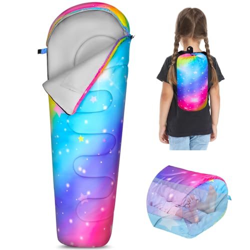 FIOBEE Kids Sleeping Bag for Girls Boys 3 Season Warm & Cool Weather Youth Camping Sleeping Bags with Backpacking Bag Waterproof for Traveling Hiking Indoor Outdoor Camping Essentials