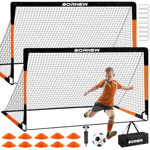 Kids Soccer Goal for Backyard Set - 2 Set of 7X5 / 6X4 ft Toddler Soccer Nets Training Equipment, Soccer Ball, Pop Up Portable Soccer Set for Kids and Youth Games and Training Goals Ages 3-16 Gift