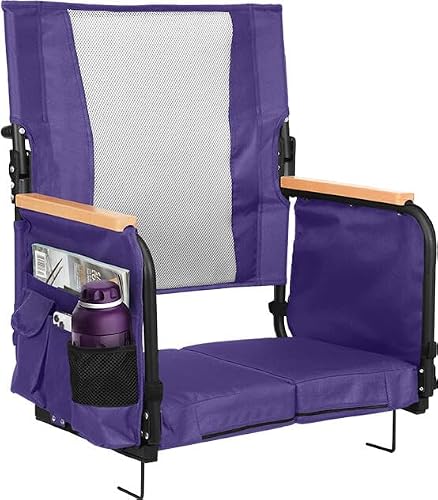 Extra Wide Stadium Seats with Back Support, Comfy Bleacher Chairs with Back Cushion, Cup Holders, and Storage Pockets, Foldable and Portable Bleacher Seat with Armrests