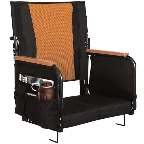 Extra Wide Stadium Seats with Back Support, Comfy Bleacher Chairs with Back Cushion, Cup Holders, and Storage Pockets, Foldable and Portable Bleacher Seat with Armrests