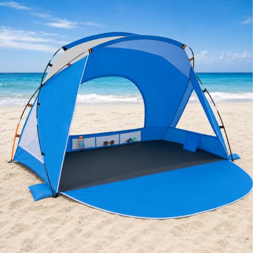 Beach Tent, Portable Sun Shelter for 2/3/4/6-8 Person with UPF 50+ UV Protection, Easy Setup Waterproof Beach Shade Canopy Cabana for Family Outdoor and Picnics, Fishing with Carrying Bag