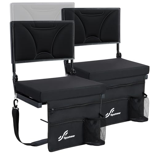 Sportneer Stadium Seats with Back Support: Height Adjustable Thick Padded Stadium Seats with Pocket, Shoulder Strap, Carry Handle, Cup Holder, Folding Stadium Chair for Sports Events Concerts Outdoor
