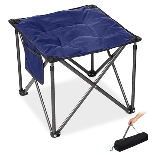 FUNDANGO Folding Camping Stool, 18.1 Inch Oversized Foot Stools 400 Lbs Heavy Duty Portable Padded Seat Anti-Slip Foots & Carry Bag for Fishing Outdoor Lawn Travel (Blue)
