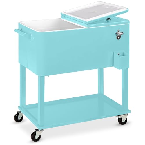 Best Choice Products 80-Quart Outdoor Steel Rolling Cooler Cart w/Ice Chest, Bottle Opener, Catch Tray, Drain Plug, Locking Wheels