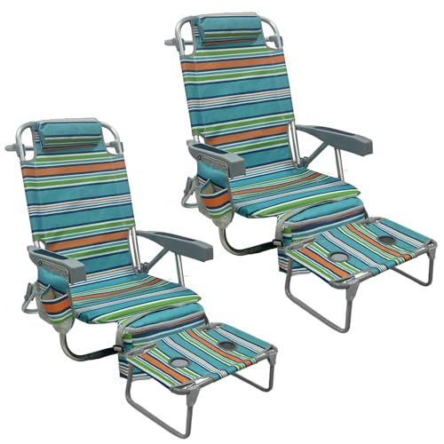 Backpack Beach Chair Aluminum 2 Pack with Folding Camping Table 5-Position Lay Flat Lounge Chair Outdoor for Adults with Insulated Cooler Bag and Cup Holder