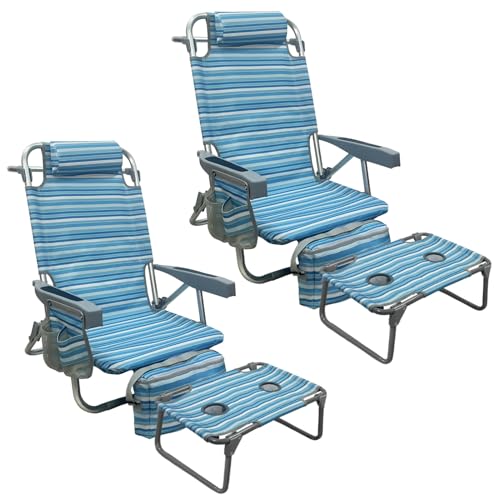 Backpack Beach Chair Aluminum 2 Pack with Folding Camping Table 5-Position Lay Flat Lounge Chair Outdoor for Adults with Insulated Cooler Bag and Cup Holder