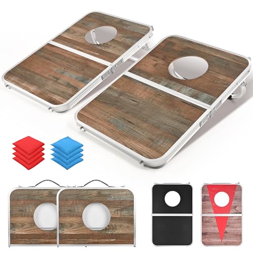 ROPODA Portable Cornhole Board Set,24 x 16 in Corn Hole Games for Adults with 8 Bean Bags, Lightweight Aluminum Alloy Edging Cornhole Set for Outdoor Games,Beach and Tailgates.