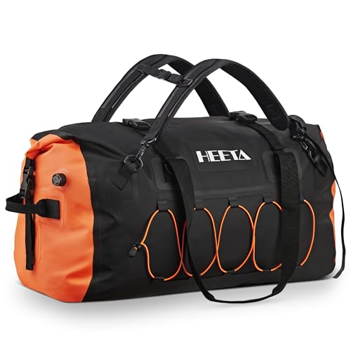 HEETA Waterproof Duffel Bag Motorcycle Dry Bag Backpack, 60L/80L Extra Large Rolltop Travel Duffle Bags with Straps & Handles for Kayaking Rafting Boating Canoeing Camping Gym Beach Cruise Ship