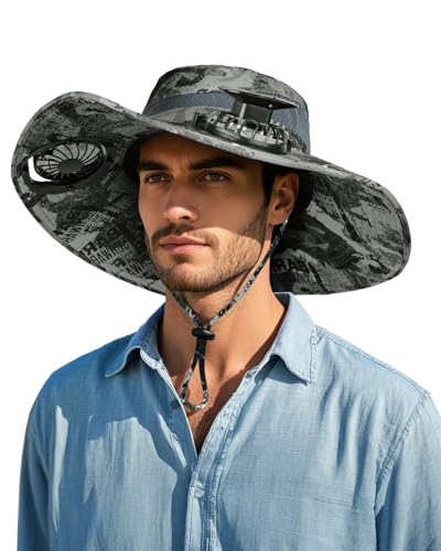 FANSEXPERT Wide Brim Sun Hat with 2 Solar Fan